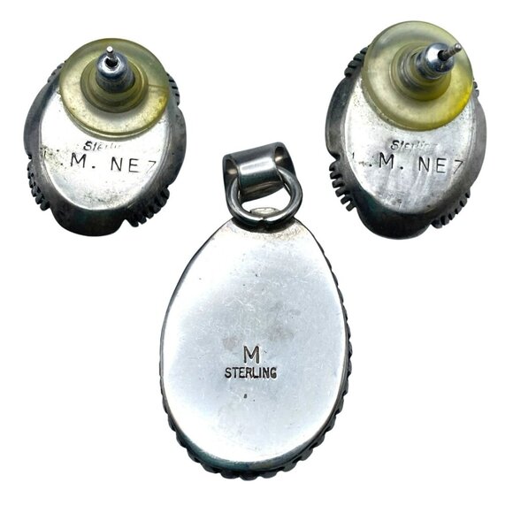 Vintage Navajo Native American Marian Nez Sterling Silver Lapis Pendant Earrings - Picture 3 of 5